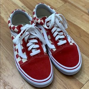 Red checkered vans shoes